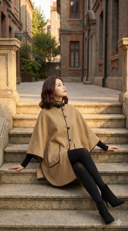 Anica HN 立领斗篷双面手工大衣 商品图2