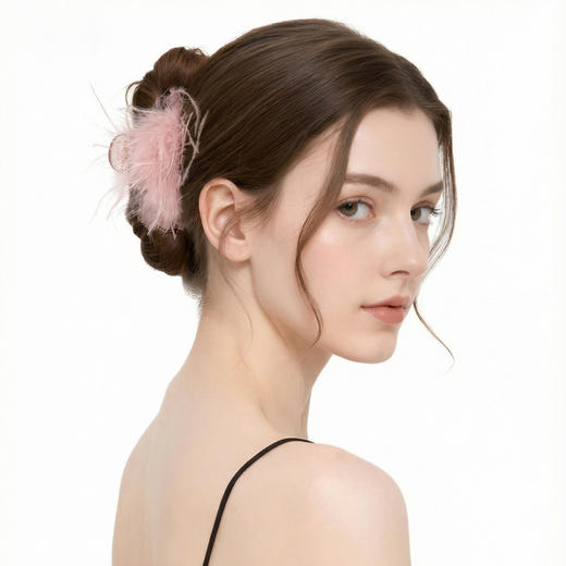 三彩2026新款法式慵懒风带爪发夹小版羽毛灵动仙气氛围感约会派对 商品图1
