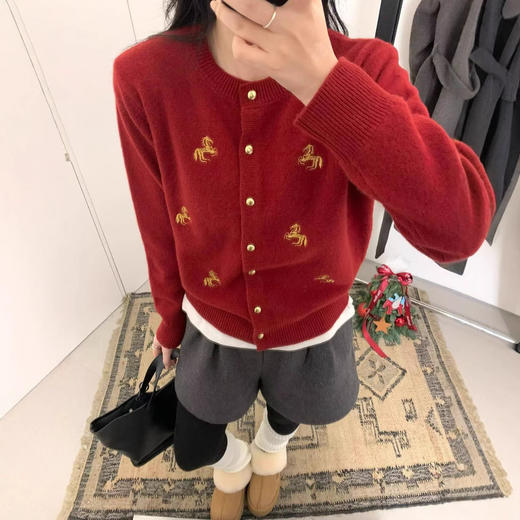 【马年开运❗️精致刺绣】春季新款时尚小马刺绣毛针织开衫女外套长袖扣子毛衣外搭上衣。jd 商品图0