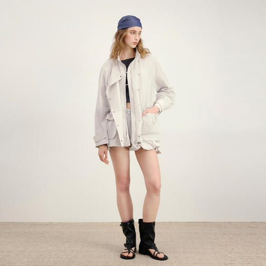 lost in echo2026年春夏新款工装风圆肩斜翻领抽绳收腰夹克短裙裤 商品图4