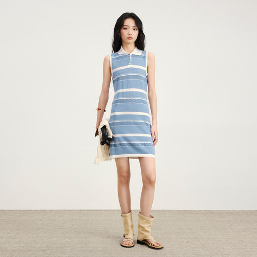 lost in echo2026年春夏新款撞色条纹毛织背心修身连衣裙毛织开衫 商品图3