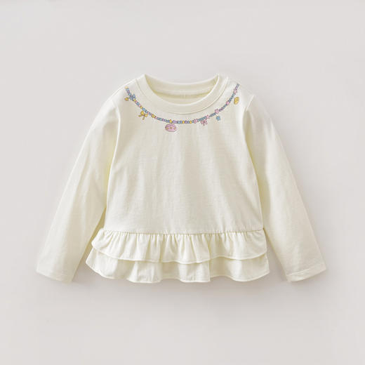 马克珍妮闪亮珠宝链女童纯棉花边T恤2026年春装新款560122 商品图3