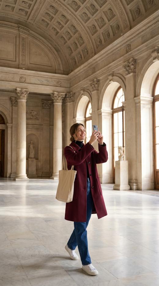 百搭牛角扣休闲翻领双面手工大衣 商品图0