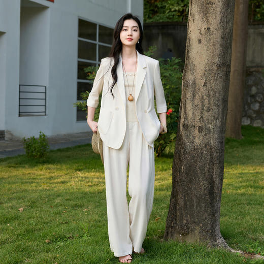 【亚麻】三彩2026春季新款纯色休闲裤高腰长裤直筒裤简约显瘦S 商品图2