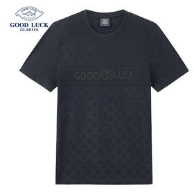 德鲨夏新款提花短袖圆领T恤男时尚立体烫钻休闲上衣打底衫