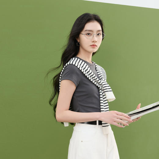 三彩2026新款撞色条纹时尚披肩外搭休闲百搭通勤出游潮流海军风女 商品图2