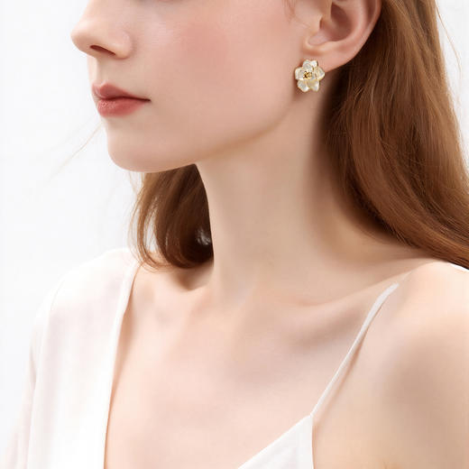 三彩2026新款立体画漆山茶花耳钉s925银针法式温柔优雅约会女 商品图1