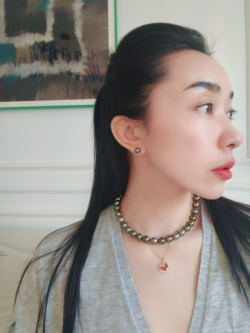 【新年优惠特价】大溪地珍珠耳针· 18k金镶嵌海水珍珠7-8mm