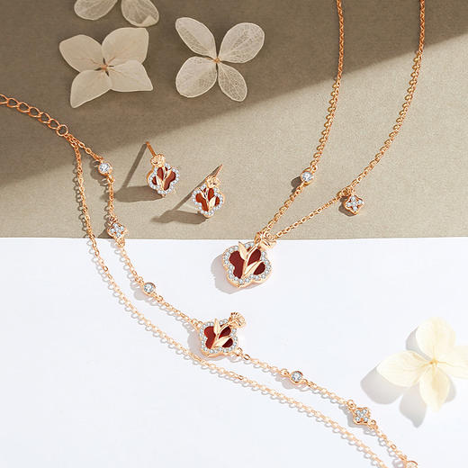 【幸运玫瑰】纯银四叶草玫瑰花红玛瑙项链【JHY-N001085M】 商品图3