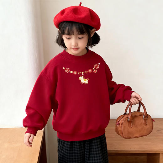 春节不打烊【Q版憨态图案❗️新年氛围满满】2026马年新年春节家庭卫衣亲子装一家三口拜年款卫衣小月龄宝宝百天周岁亲子服。jd 商品图3