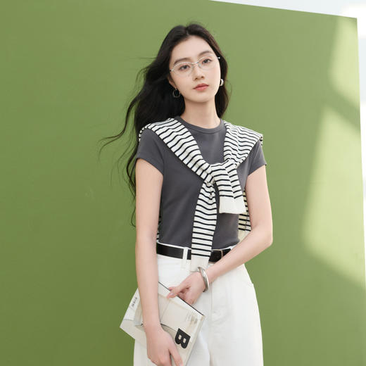三彩2026新款撞色条纹时尚披肩外搭休闲百搭通勤出游潮流海军风女 商品图4