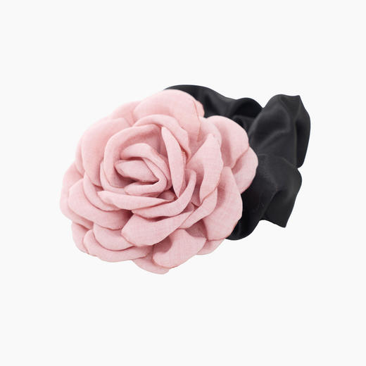 三彩2026新款手工立体花朵浅粉玫瑰缎面发圈韩系复古温柔蓬松撞色 商品图1