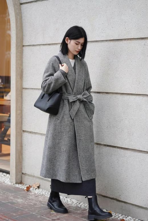 大披肩领超大摆双面手工中腰系带超长款大衣 商品图2