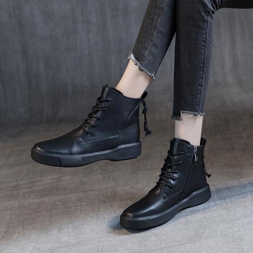 休闲新款休闲靴女平底大码马丁靴学生百搭英伦风软底保暖短靴 商品图1
