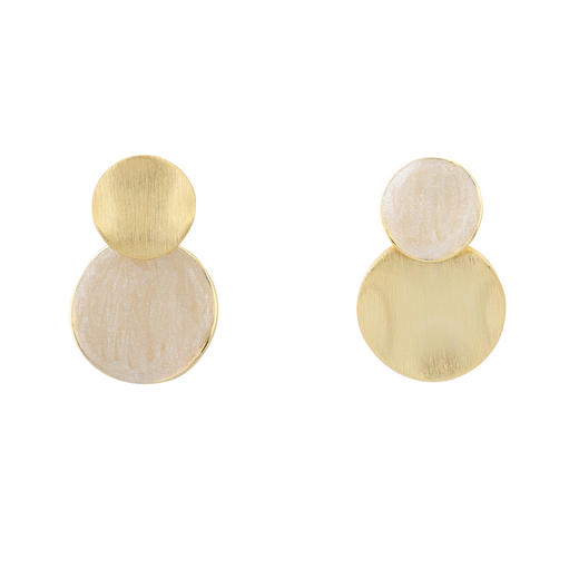 三彩2026新款哑光交叠双圆形耳环银针拉丝通勤约会女简约镀金 商品图4