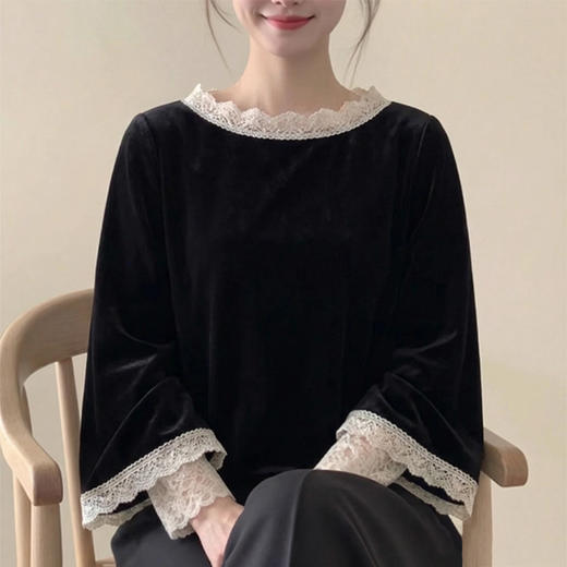 裁缝学苑AS639高级感丝绒蕾丝拼接上衣纸样女装修身显瘦长袖服装打板 商品图2