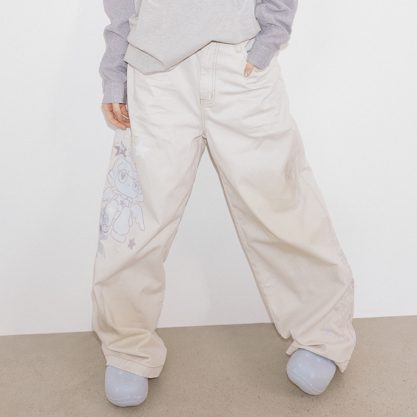 GOODBAI GOODEES 新款个性印花时尚宽松直筒裤长裤