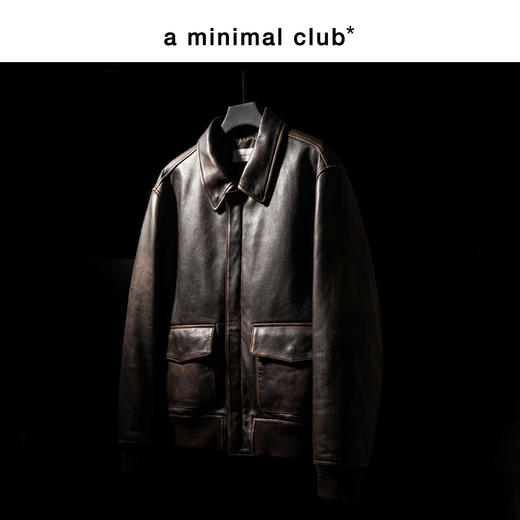 a minimal club复古美式飞行员皮衣夹克古铜定制拉链短款AM61TJ01 商品图1