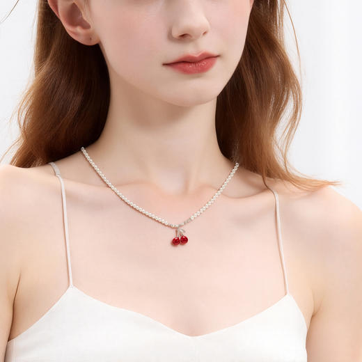 【宋轶同款】三彩2026新款轻甜樱桃吊坠项链珍珠串珠碎银锁骨链女 商品图3