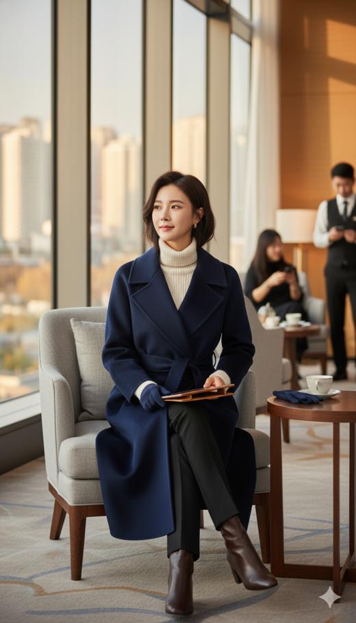 袖口翻折简约双面手工大衣（附腰带） 商品图0