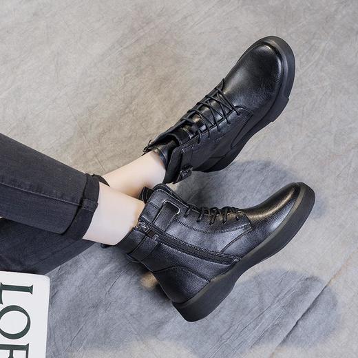 秋冬大码真皮马丁靴女加绒保暖软底小短靴复古内增高平底靴子 商品图1