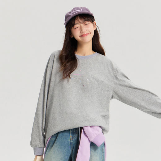 笛莎/Deesha 青少年2026年春季新款圆领长袖异形烫钻T恤 商品图3