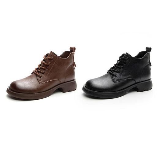 真皮马丁靴女英伦风复古短靴子百搭平底短靴圆头粗跟休闲女鞋 商品图4