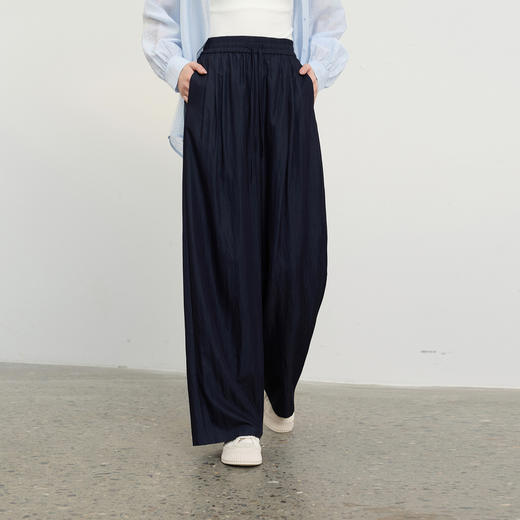 三彩2026春季新款松紧高腰空气感休闲裤长裤宽松阔腿裤显瘦垂感M 商品图3