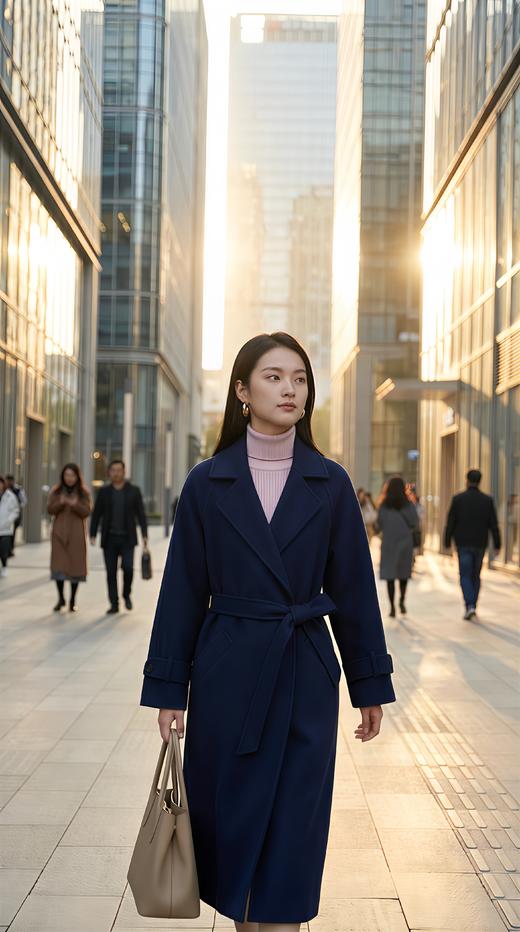 MM风领角设计双排扣气质长款双面手工大衣 商品图3