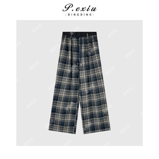 04-6潘依绣丁丁宠粉韩系慵懒休闲格纹抽绳裤子Q1364 商品图0