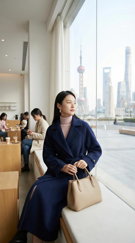 MM风领角设计双排扣气质长款双面手工大衣 商品图1