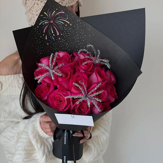 情人节烟花玫瑰鲜花花束同城配送女友闺蜜礼物北京 商品图1