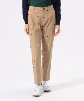 BEAMS 女士高尔夫秋冬 刺绣徽标通体图案弹力直筒长裤 柔软亲肤