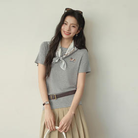 【严选】【奶皮T】诗凡黎天丝羊毛萌宠刺绣T恤2026春新款亲肤柔软内搭短袖7H1400251