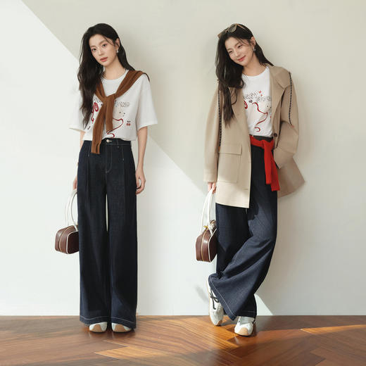 【严选】【好运汪】诗凡黎狗狗印花凉感T恤2026春新款宽松落肩显瘦短袖女7H2200301 商品图1