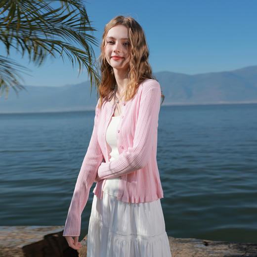 【莱赛尔亚麻】三彩2026春季新款修身针织衫短外套开衫空调衫M 商品图2