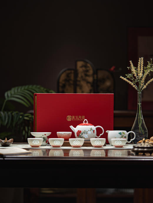 新品 富玉 | 新年结婚礼物送人景德镇国色芳华茶具套装2026新款红色新婚礼盒装 商品图0