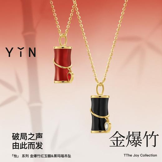 「怡」金爆竹红玉髓黑玛瑙18K金项链 商品图1