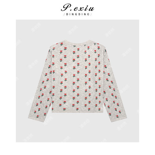 04-2潘依绣丁丁宠粉韩系小红花套头圆领长袖上衣Q14450 商品图1