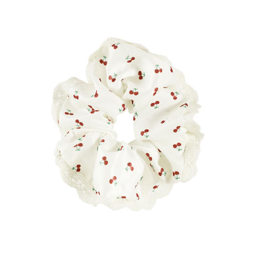 三彩2026新款甜美樱桃印花缎面发圈蕾丝花边甜妹高弹通勤约会少女 商品图2