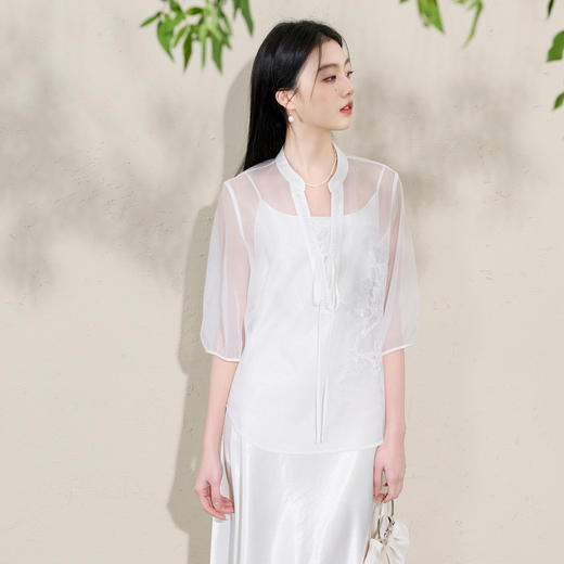 三彩【杏花疏影】2026春季新款欧根纱小衫套装吊带连衣裙两件套C 商品图1