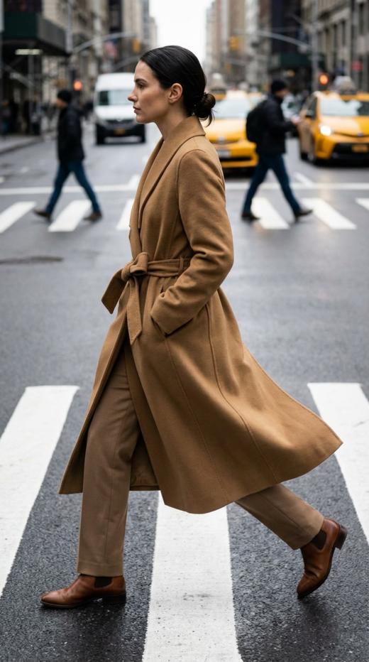 设计深西服领双面手工腰带长款大衣 商品图0