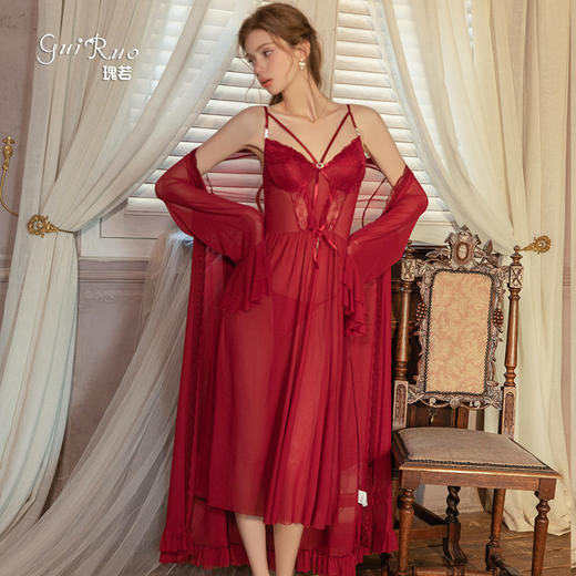 【YW】无忧购情趣内衣性感蝴蝶结点缀纯欲前开叉睡裙外袍套装6751（截单后3-5天发货) 商品图1