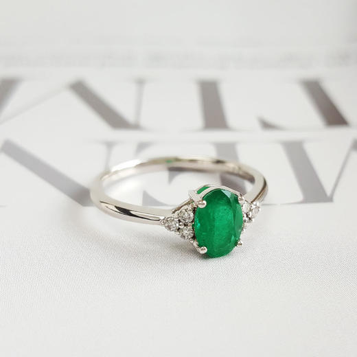 【天然正品】AU750精品白金镶天然0.75克拉木佐绿祖母绿（仁慈、友善）戒指14号（戒圈可改）260126NJM57 商品图4