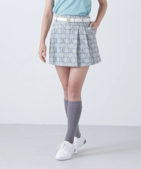 St ANDREWS 女士高尔夫 logo格纹提花百褶短裙 侧拉链半身裙