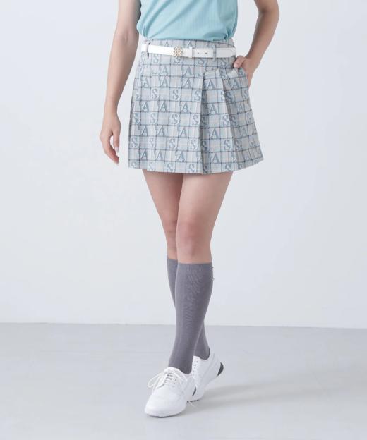 St ANDREWS 女士高尔夫 logo格纹提花百褶短裙 侧拉链半身裙 商品图0