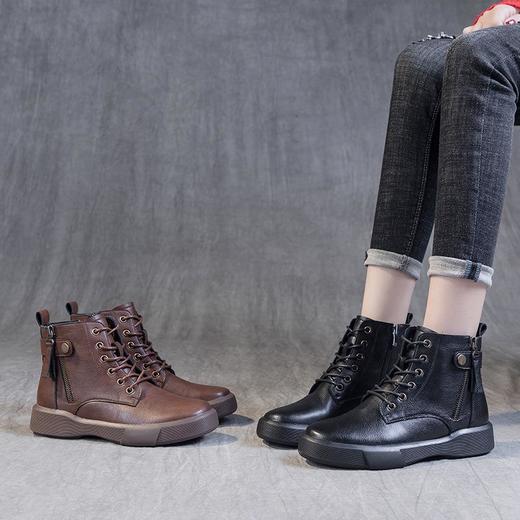 休闲马丁靴女春秋平跟软底短靴新款英伦风大码百搭女靴 商品图1