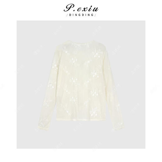 04-1潘依绣丁丁宠粉法式优雅花朵网纱圆领长袖上衣Q6857 商品图1