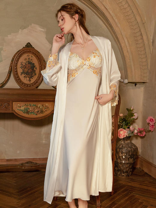 【YW】无忧购高级感宫廷风带胸垫长款睡裙外袍套装6326（截单后3-5天发货) 商品图7