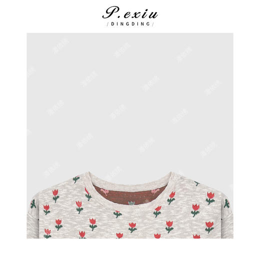 04-2潘依绣丁丁宠粉韩系小红花套头圆领长袖上衣Q14450 商品图2